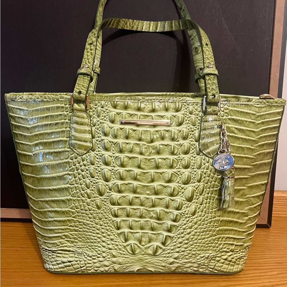Brahmin Green Crocodile Embossed Tote Bag